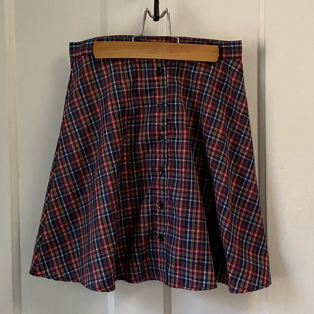 plaid button down skirt